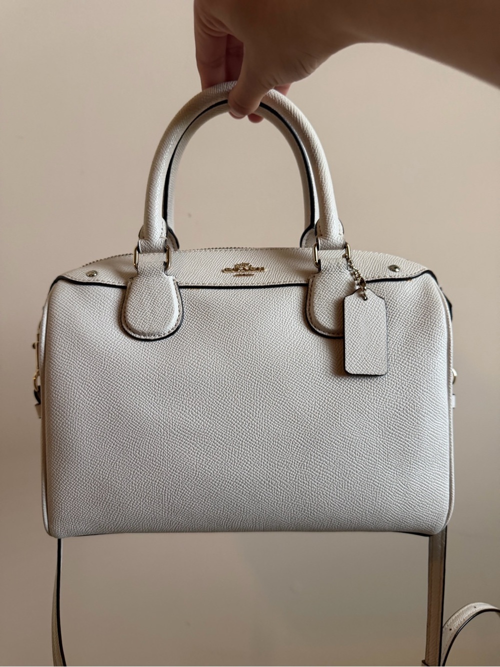 Coach White Pebbled Leather Satchel with Gold Hardware